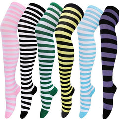 Striped Thigh High Socks Over The Knee Cosplay Party Stockings
