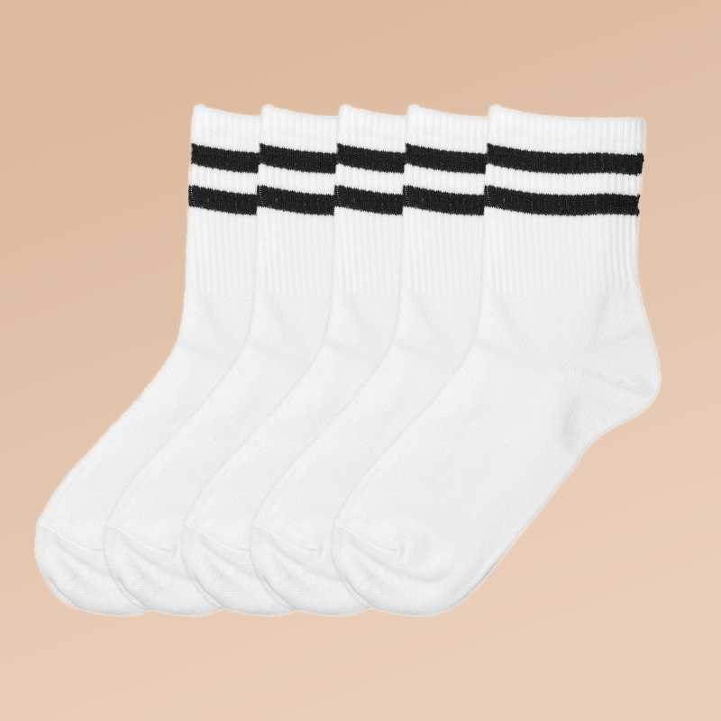 5 Pairs Women's Striped Sports Socks Comfortable & Breathable Mid Tube Stockings