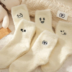 5 Pairs Cartoon Expression Pattern Socks - Winter Women's Stocking