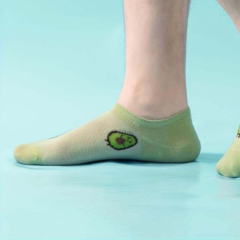 5 Pairs Avocado Print Crew Socks Low Cut Ankle Women's Stockings