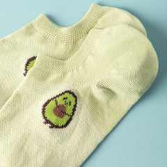 5 Pairs Avocado Print Crew Socks Low Cut Ankle Women's Stockings