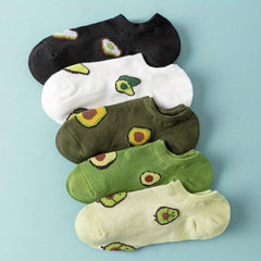 5 Pairs Avocado Print Crew Socks Low Cut Ankle Women's Stockings