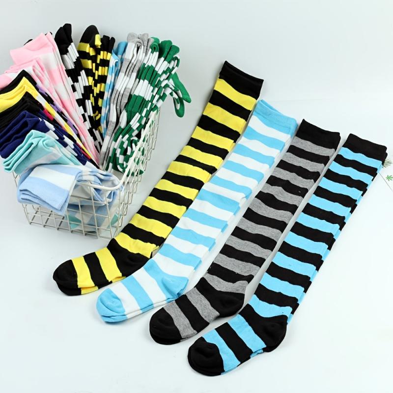 Striped Colorblock Thigh High Socks Over The Knee Stockings