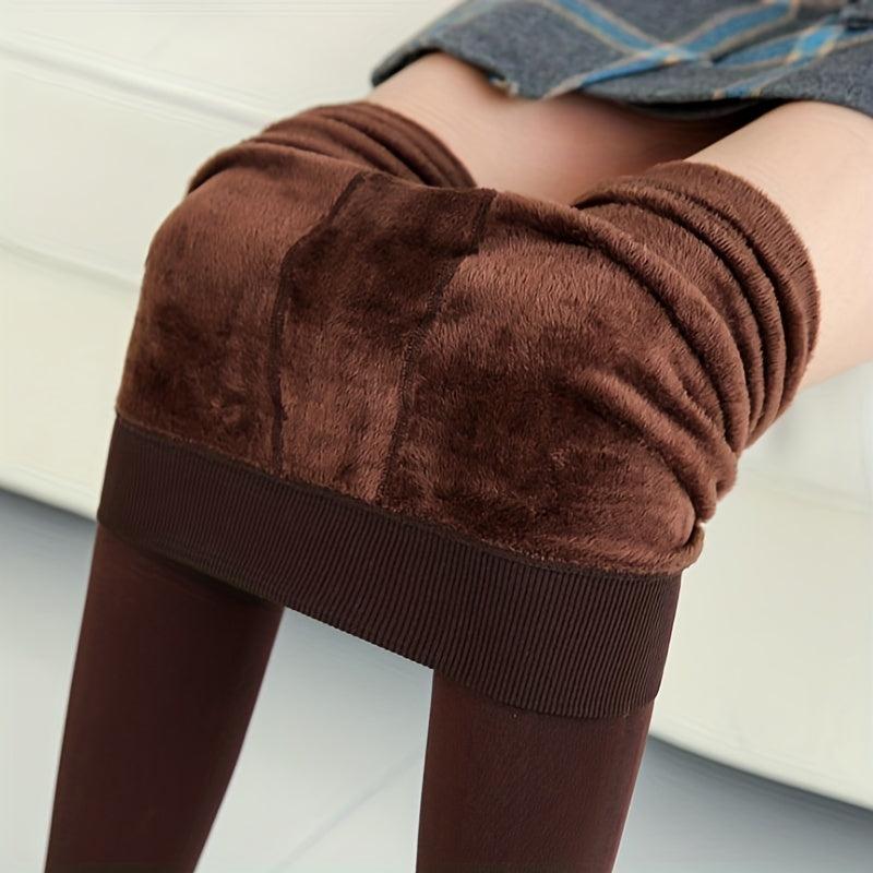 Plush Lined Crop Tights Comfy Thermal High Waisted Elastic Leggings Pants