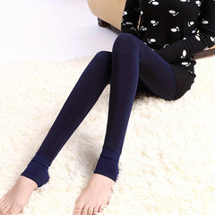 Plush Lined Crop Tights Comfy Thermal High Waisted Elastic Leggings Pants