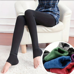 Plush Lined Crop Tights Comfy Thermal High Waisted Elastic Leggings Pants
