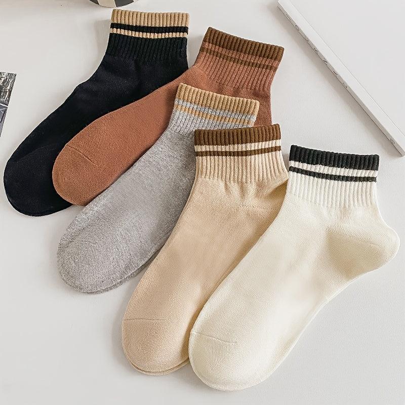 5 Pairs Striped Comfy Ankle Socks for Women