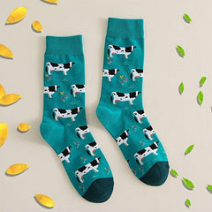 Women's Cow Print Crew Socks Breathable Mid Tube Stockings