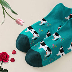 Women's Cow Print Crew Socks Breathable Mid Tube Stockings
