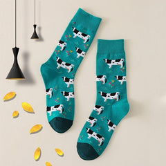 Women's Cow Print Crew Socks Breathable Mid Tube Stockings