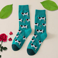 Women's Cow Print Crew Socks Breathable Mid Tube Stockings