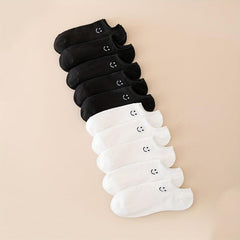 Cute Smiling Face Print Ankle Socks 10 Pairs for Women