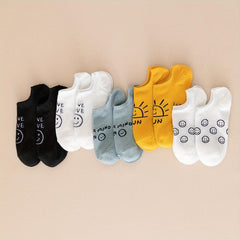 Cute Smiling Face Print Ankle Socks 10 Pairs for Women