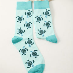 Cartoon Turtle Print Socks Cute & Cozy Mid Tube Women's Stockings