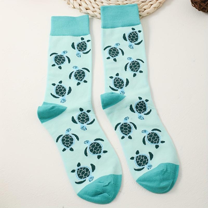 Cartoon Turtle Print Socks Cute & Cozy Mid Tube Women's Stockings
