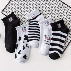 5 Pairs Cow Print Socks Comfy & Breathable Ankle Socks Women's Stockings