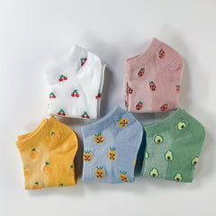 5 Pairs Fruit Pattern Socks Low Cut Ankle Socks Women's Stockings