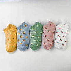 5 Pairs Fruit Pattern Socks Low Cut Ankle Socks Women's Stockings
