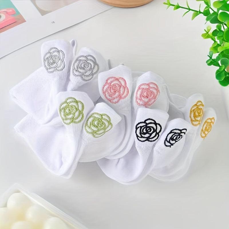 5 Pairs Floral Embroidery Low Cut Socks Women's Stockings