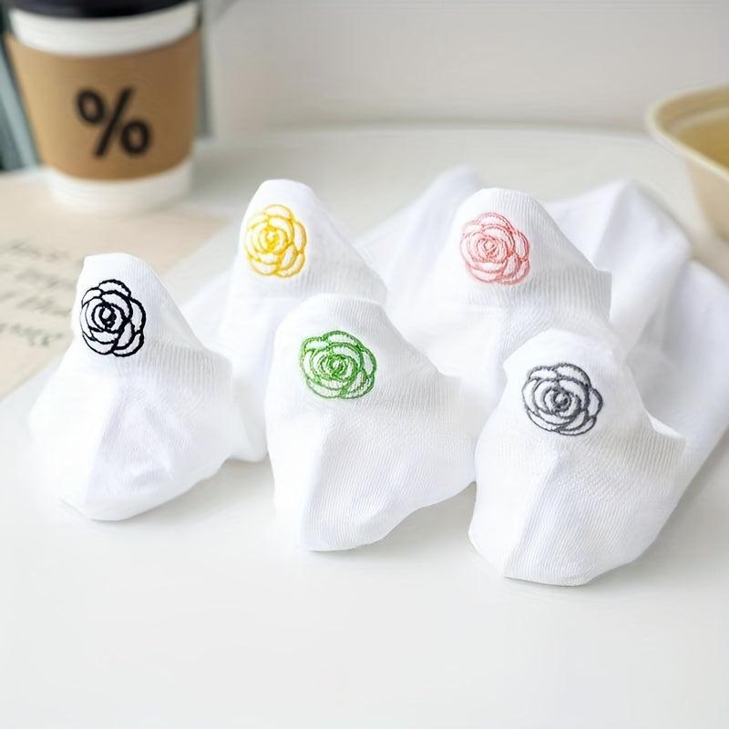 5 Pairs Floral Embroidery Low Cut Socks Women's Stockings