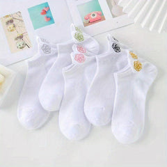 5 Pairs Floral Embroidery Low Cut Socks Women's Stockings