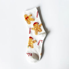 5 Pairs Christmas Print Socks Women's Comfy Cartoon Mid Tube Stockings