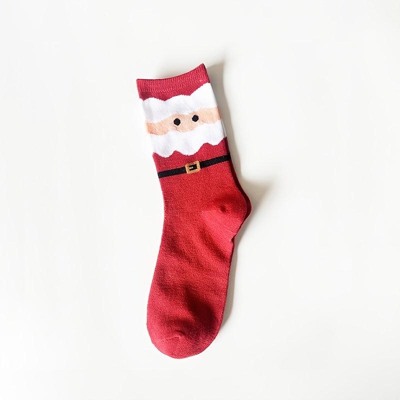 5 Pairs Christmas Print Socks Women's Comfy Cartoon Mid Tube Stockings