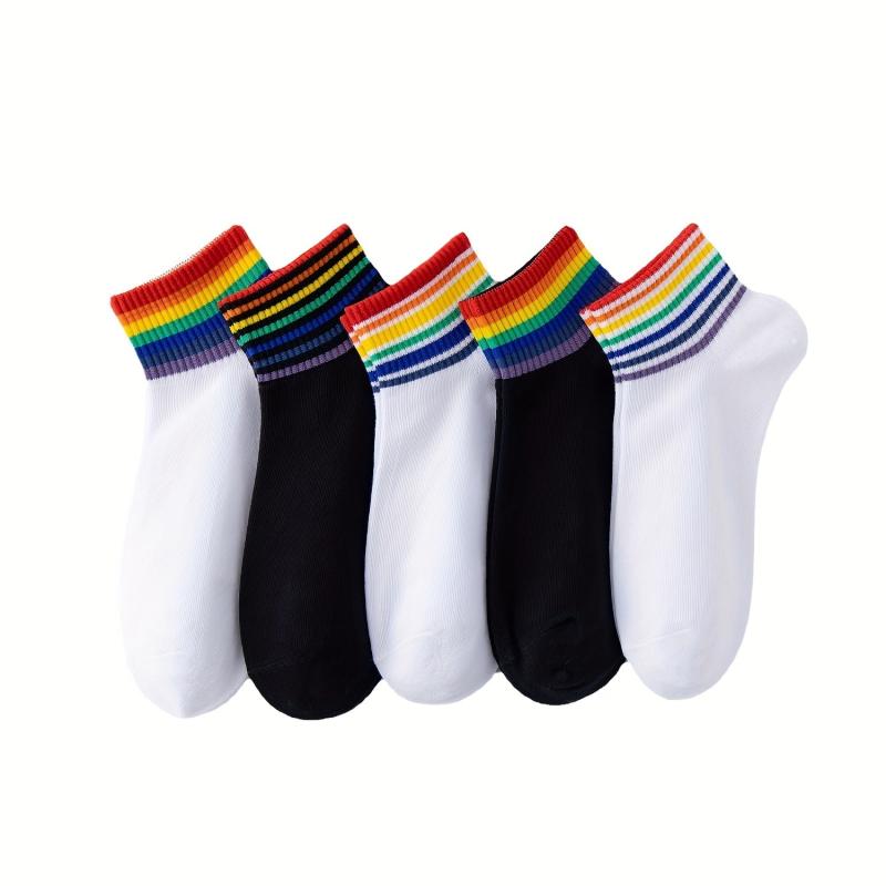 Rainbow Striped Socks Casual Comfy All match Sports Socks Women's Stockings