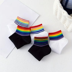 Rainbow Striped Socks Casual Comfy All match Sports Socks Women's Stockings