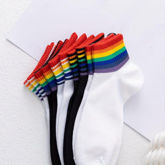 Rainbow Striped Socks Casual Comfy All match Sports Socks Women's Stockings