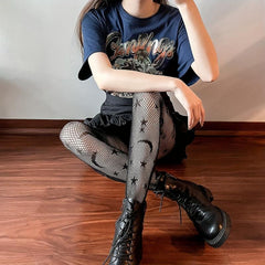 Moon & Star Fishnet Tights High Waist Mesh Pantyhose