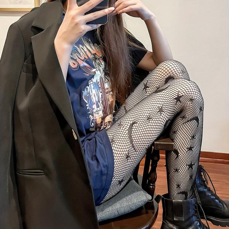 Moon & Star Fishnet Tights High Waist Mesh Pantyhose