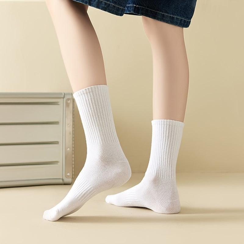 8 Pairs Classic Solid Crew Sports Socks Women's Stockings