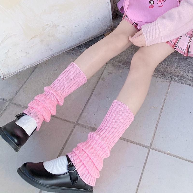 Y2K Style Rib Knit Leg Warmers Knee High Socks