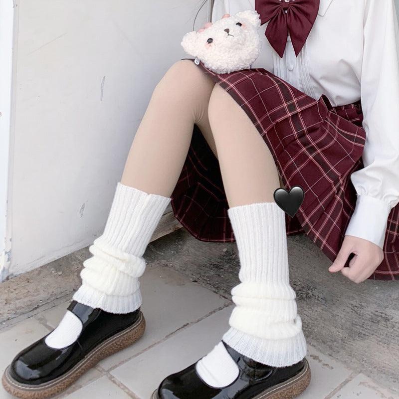 Y2K Style Rib Knit Leg Warmers Knee High Socks
