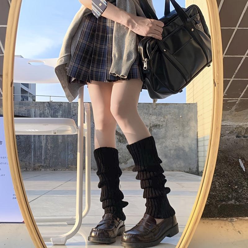 Y2K Style Rib Knit Leg Warmers Knee High Socks