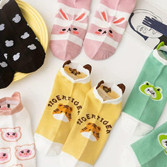 10 Pairs Cartoon Animal Print Socks & Low Cut Short Socks Women's Stockings