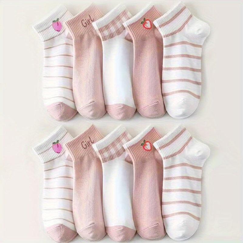 10 Pairs Cartoon Animal Print Socks & Low Cut Short Socks Women's Stockings