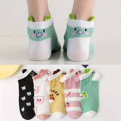 10 Pairs Cartoon Animal Print Socks & Low Cut Short Socks Women's Stockings