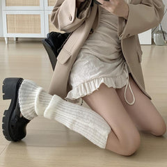 Rib Knit Knee High Leg Warmer Socks for Women