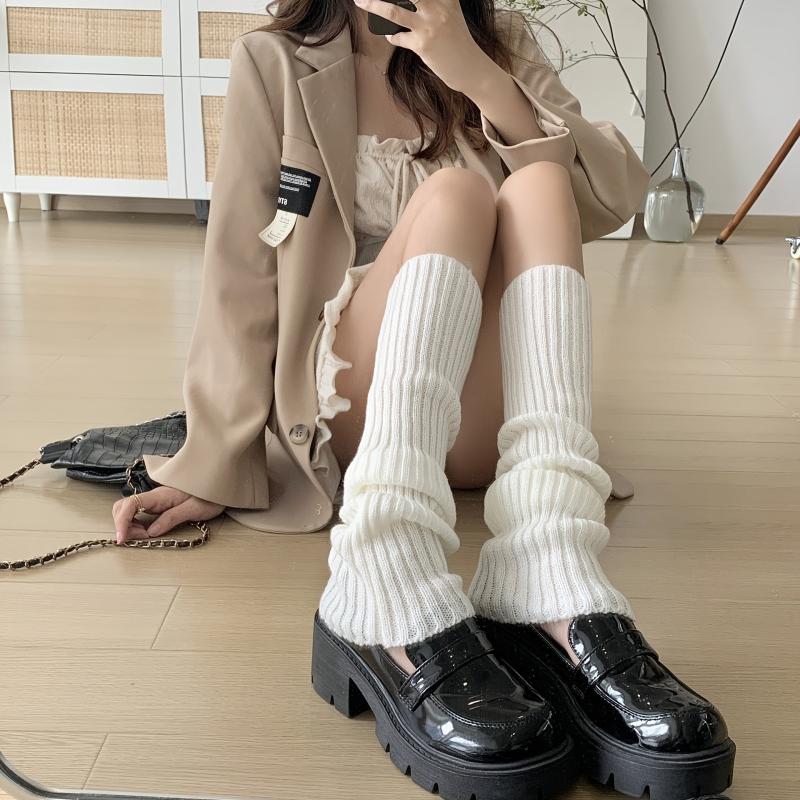 Rib Knit Knee High Leg Warmer Socks for Women