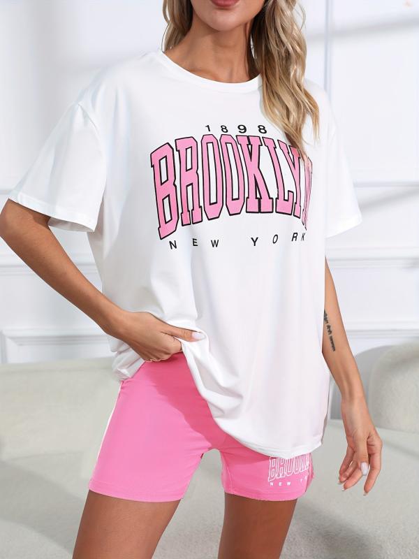 Short Sleeve Crew Neck Lounge Set Soft Shorts Women's Loungewear