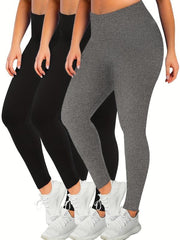 3 Pack Plus Size Tummy Control Yoga Leggings Set