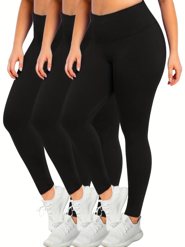 3 Pack Plus Size Tummy Control Yoga Leggings Set