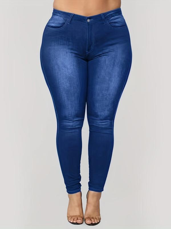 Casual Plus Size Button Fly Skinny Jeans