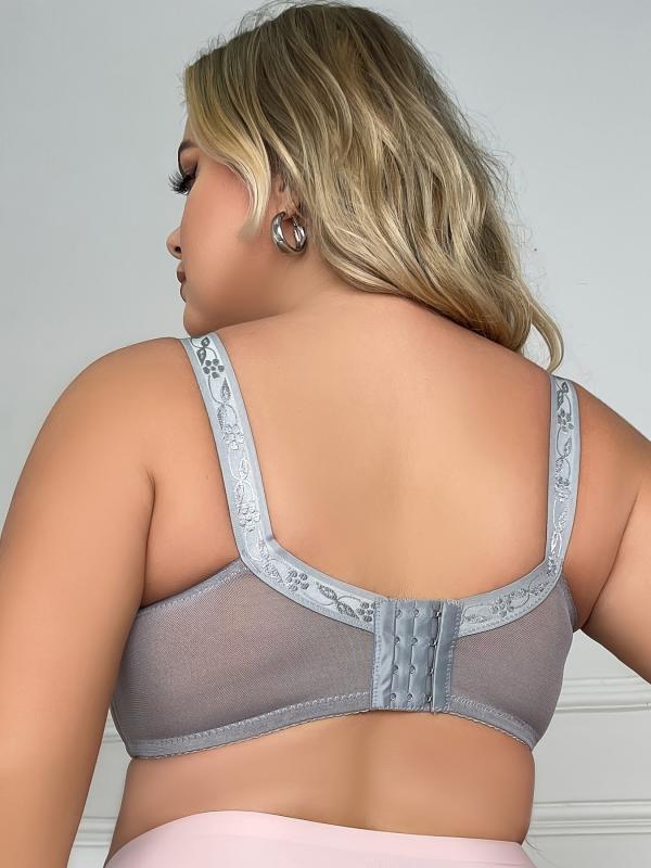 Women's Plus Floral Jacquard Mesh Full Coverage Seamless Bra