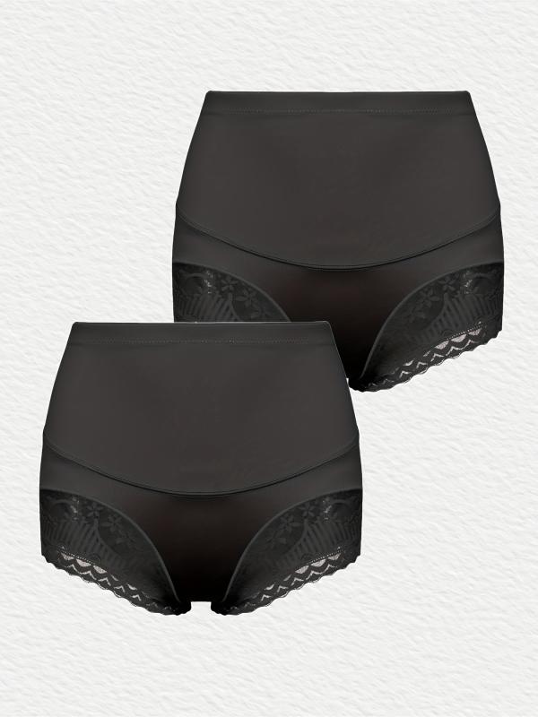 2 Pack Plus Contrast Lace Trim High Rise Tummy Control Boy Shorts