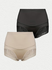 2 Pack Plus Contrast Lace Trim High Rise Tummy Control Boy Shorts