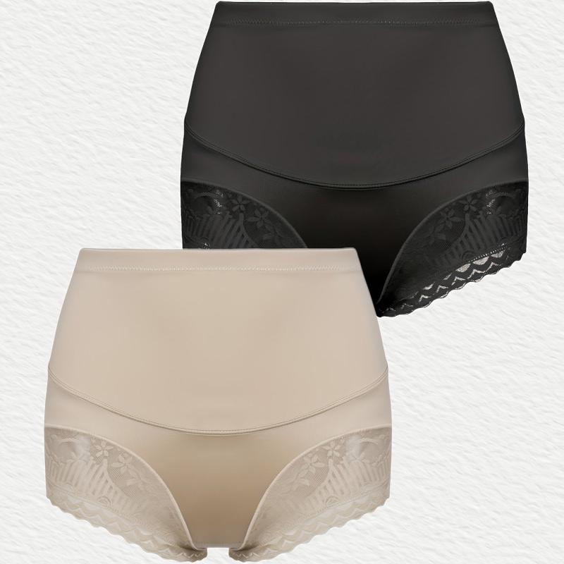 2 Pack Plus Contrast Lace Trim High Rise Tummy Control Boy Shorts