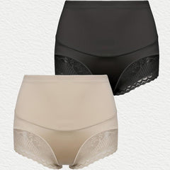 2 Pack Plus Contrast Lace Trim High Rise Tummy Control Boy Shorts